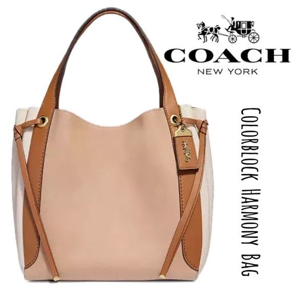 Coach Harmony Colorblock Chalk Beige Glovetanned Leather Hobo 53353 Bag - Picture 3 of 16
